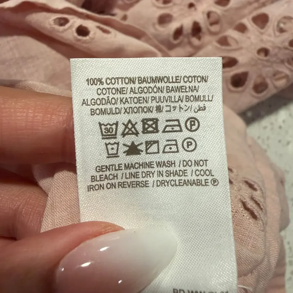 Boden Pink Altheda Broderie Top Embroidered Eyelet Cotton Puff Sleeve Cottage 6